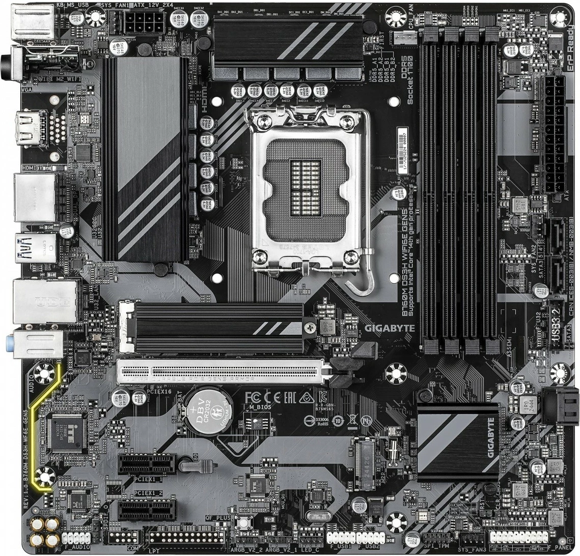 Kasë Gigabyte B760M DS3H WF6E GEN5, micro ATX, LGA1700, DDR5, Wi-Fi, e zezë