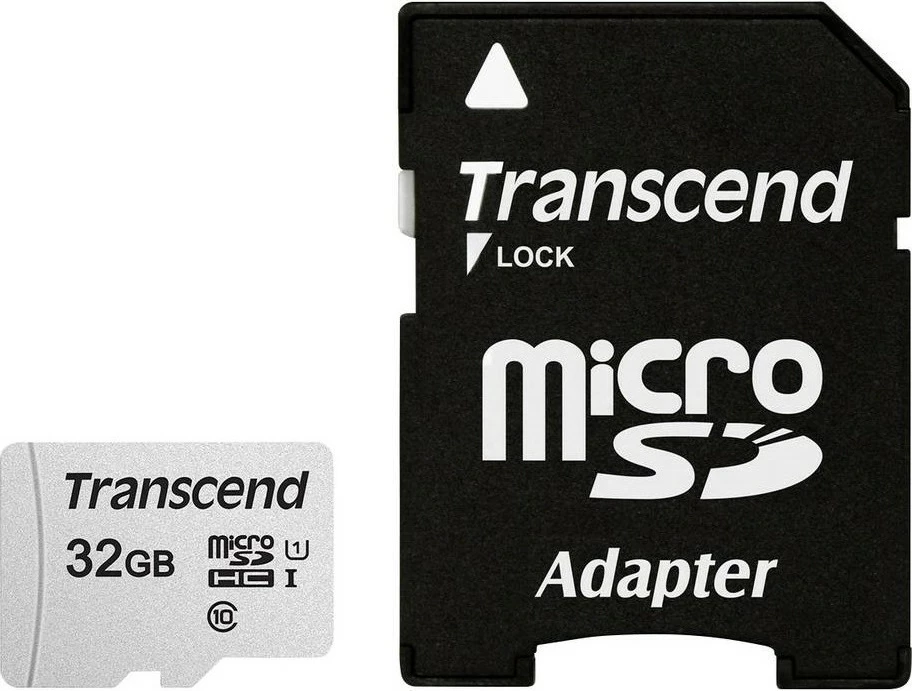 Kartelë memorie Transcend microSDHC 300S 32GB me adapter, Class 10, A1, argjend