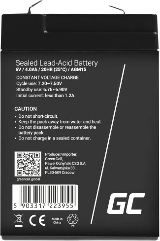 Bateri Green Cell AGM15, 6V, 4mAh, e zezë