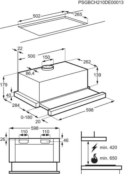 Kapuca Teleskopike Electrolux LFP326FB, 410 m³/h, e Zezë