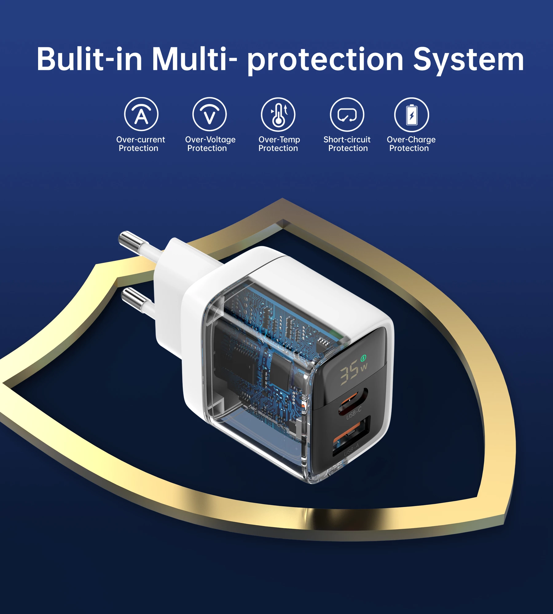 Karikues muri Choetech PD6052, 35W, USB-C & USB-A, me ekran, i bardhë