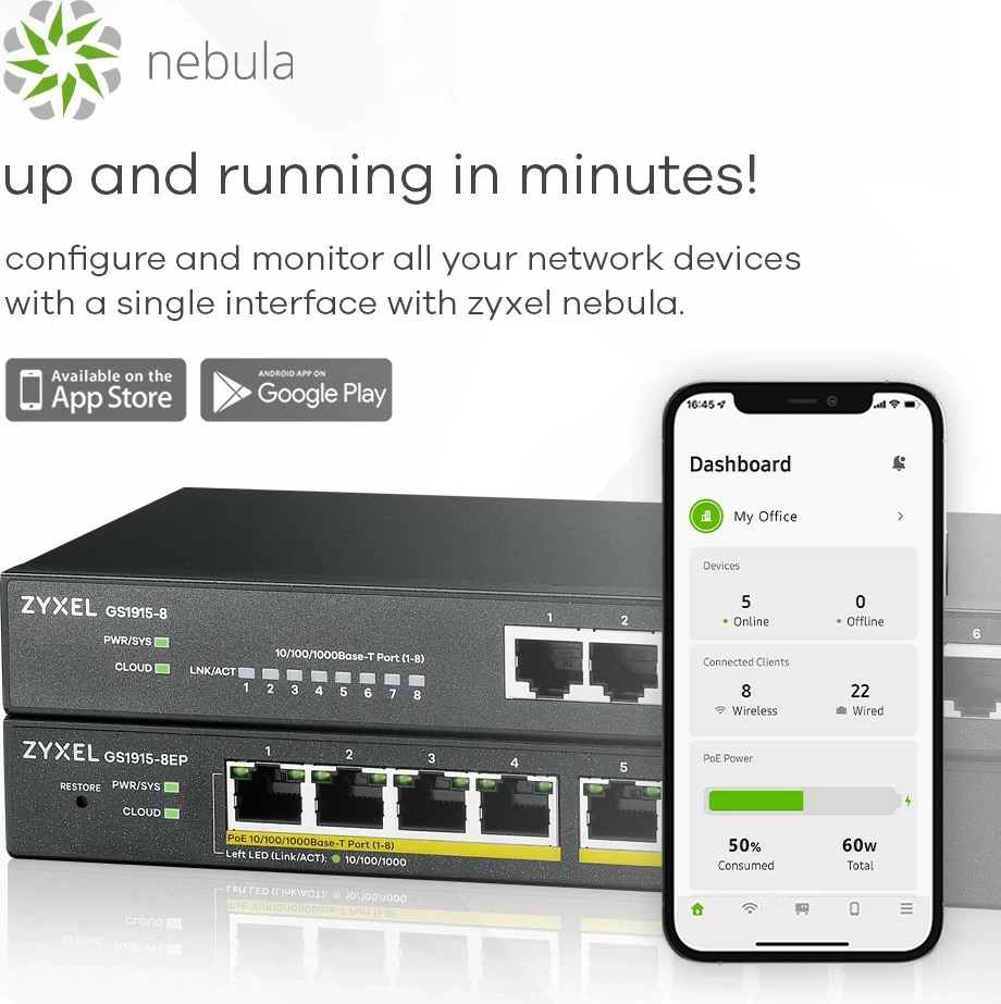 Switch Zyxel GS1915-8EP, i menaxhuar, L2, Gigabit Ethernet, PoE