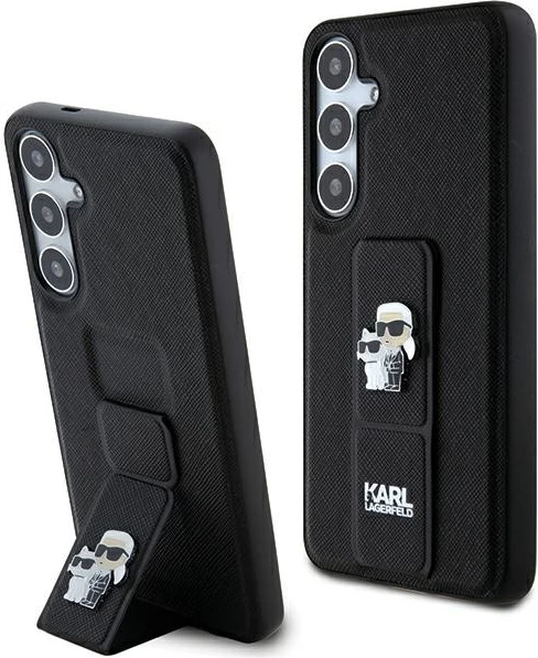 Mbështjellës Karl Lagerfeld Gripstand Saffiano Karl&Choupette Pins për Samsung Galaxy S24+, i zi