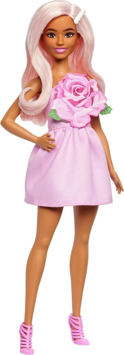Kukull Barbie Fashionistas Mattel HYT94 me fustan rozë dhe flokë rozë