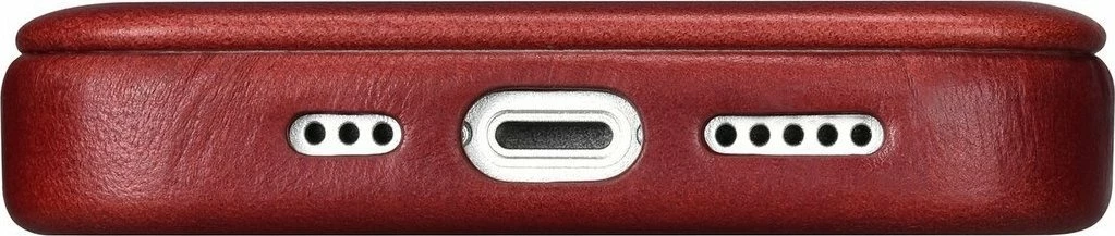 Mbështjellës iCarer CE Oil Wax Premium Leather Folio AKI14220707-RD për iPhone 14 Plus, lëkurë natyrale, me flapa magnetike, MagSafe, kuqe