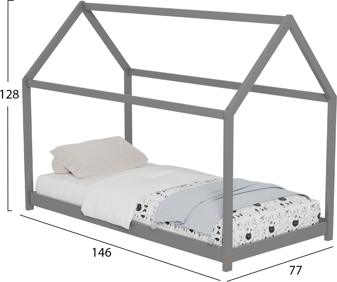 Krevat për fëmijë PEPE FH678.05 t.MONTESSORI dru pishe i fortë në gri - 140x70cm