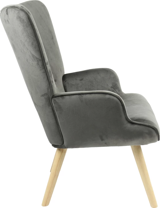 Karrige Fluffy, kadife, ngjyrë gri e errët, këmbë natyrale, 75x69x96cm