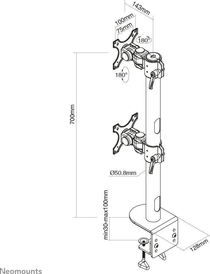 Krah monitori Neomounts FPMA-D960DVBLACKPLUS, Clamp, 15 kg, 49", i zi