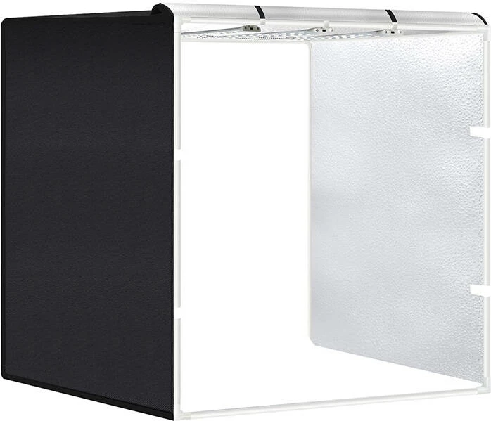 Tendë fotografike Puluz PU5083EU, 80x80x80 cm, me ndriçim LED, me sfonda të zi, të bardhë dhe portokalli