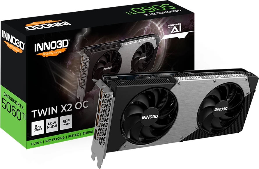 Kartë grafike INNO3D GeForce RTX 5060 Ti Twin X2 OC 8GB GDDR7 128-bit 1x HDMI 3x DisplayPort