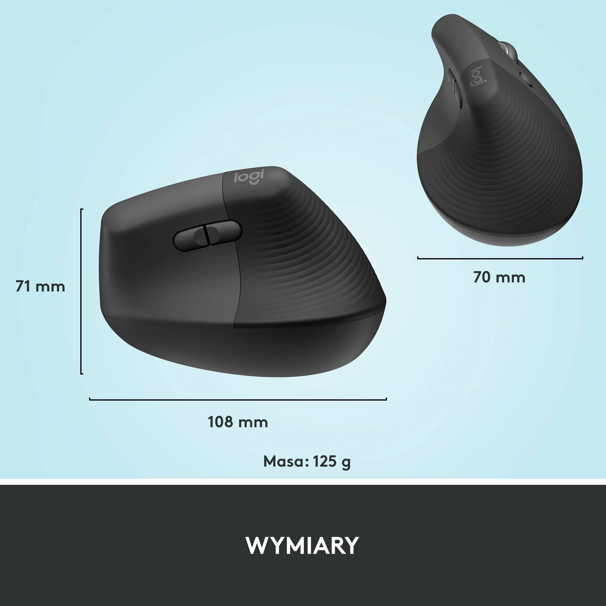 Maus Logitech Lift 910-006473, wireless vertikal ergonomik, 4000 DPI, Bluetooth/USB, Graphite
