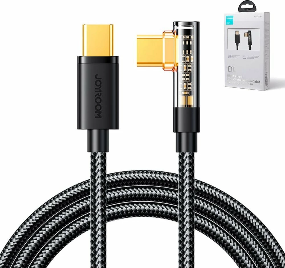 Kabllo USB-C në USB-C Joyroom S-CC100A6 1.2 m 100 W me prizë këndore, e zezë