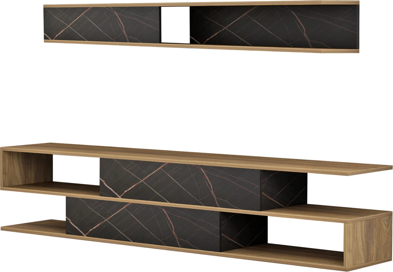 Kompleti i mobiljeve për TV, BIRGITTA, FH8903.12, melaminë, natyrale-mermer i zi, 181x31,5x39,6H cm