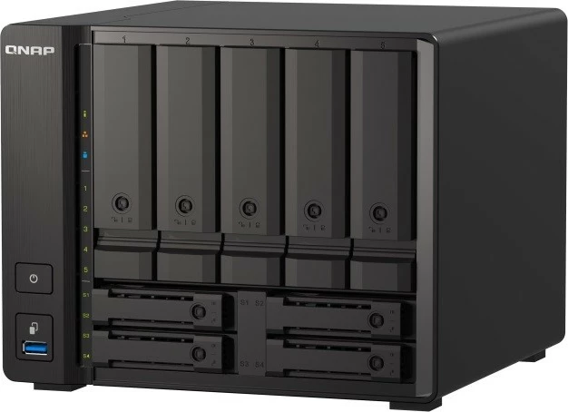 NAS server QNAP TS-h973AX-32G, AMD Ryzen V1500B, 32GB RAM, 9 vende për disqe, e zezë