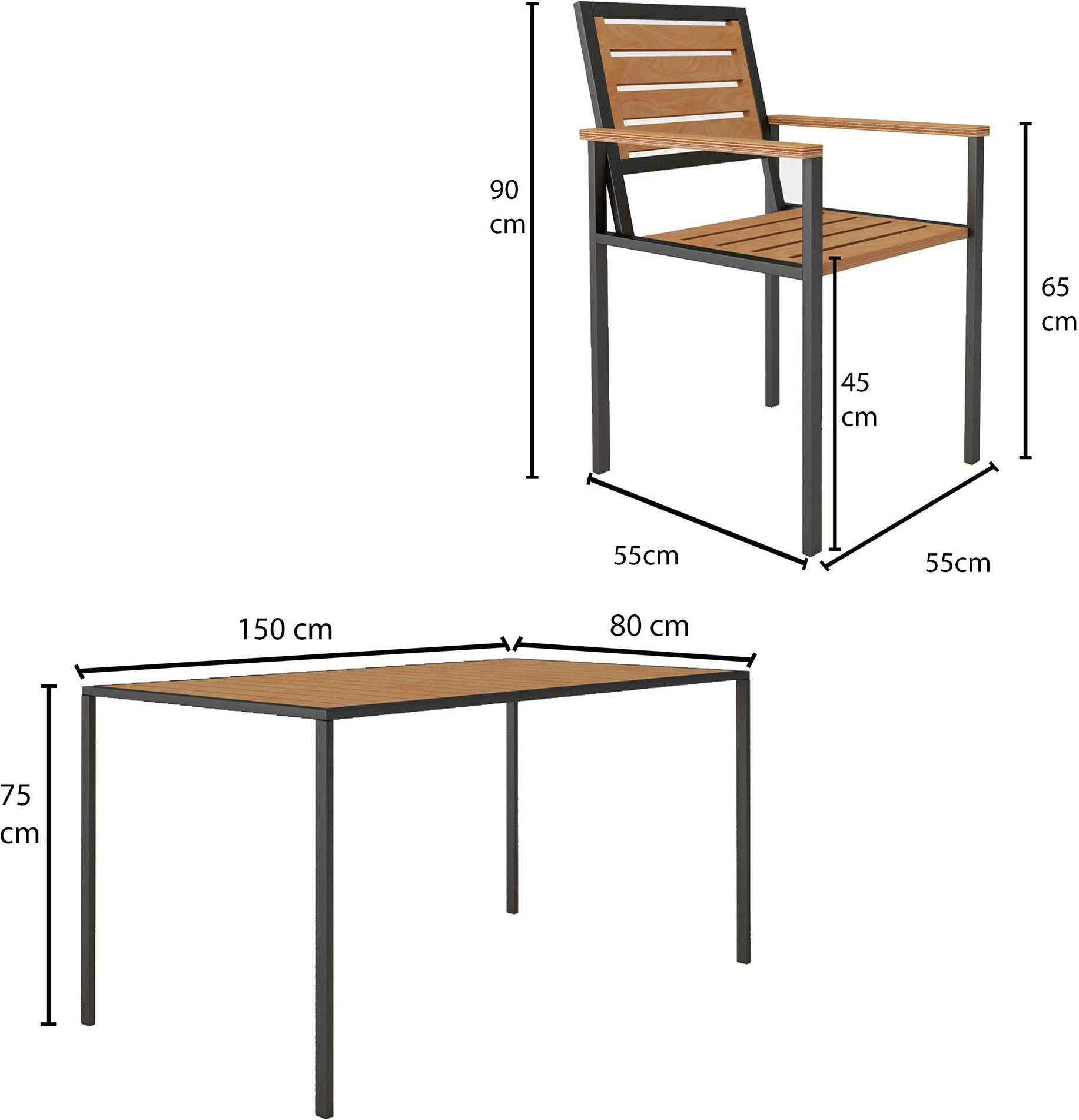 Tavolinë me karrige për terasë, 5 copë, Skye Decor, ngjyrë teak, CPT7706-150