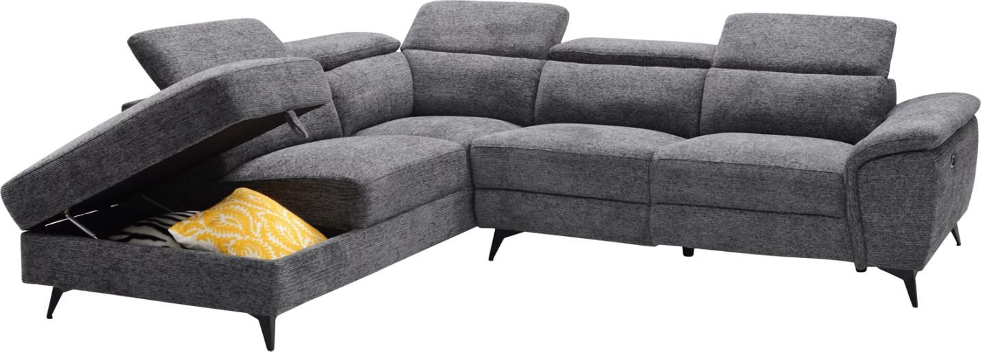 Këndare e majtë me recliner dhe hapësirë për depo, RESTRO FH3339.01L, material gri, 284x224x76cm