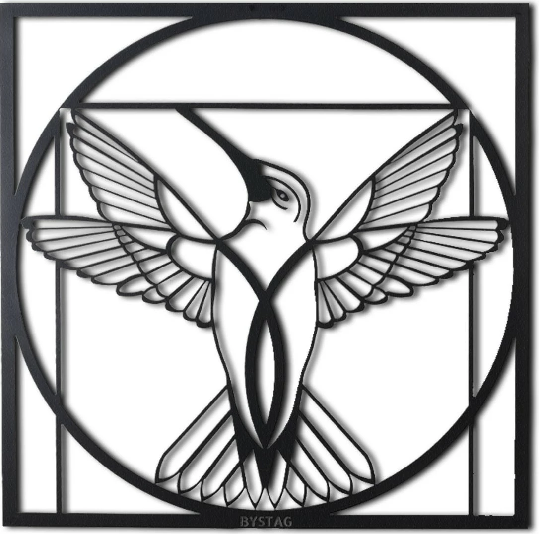Aksesor dekorativ metalik për mur, Wallity, Da Vinci Bird, ngjyrë e zezë, 50x50cm