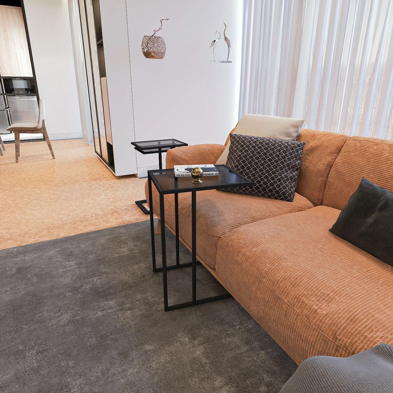Set tavolinash të ndërlidhura (3 copë), Hanah Home, İbiza, xham i tymosur, e zezë