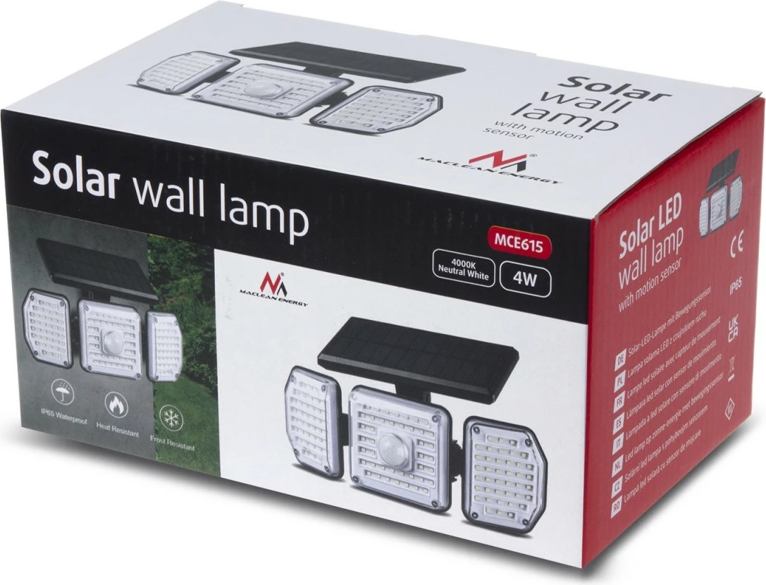 Llambë diellore LED Maclean MCE615 me sensor lëvizjeje, 320lm, 4W, IP65