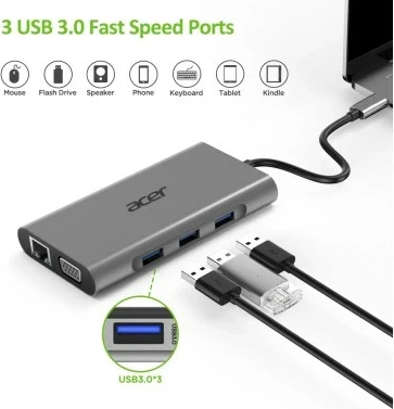 Docking station Acer HP.DSCAB.002, USB Type-C, Argjend