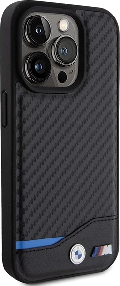 Mbështjellës BMW Leather Carbon për iPhone 15 Pro, i zi