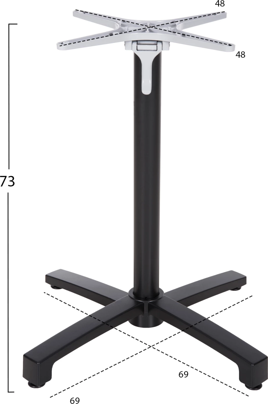 Baza alumini për tavolinë, e palosshme, FH459.01, ngjyrë e zezë mat, 69x69x73-92 me kryq 48x48