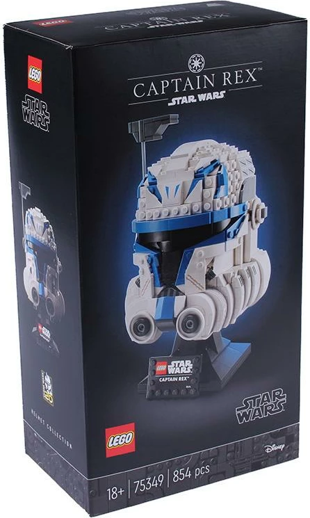 set LEGO Star Wars Helmetë Captain Rex 75349, 854 copa, model ekspozimi, 18+, blu e bardhë