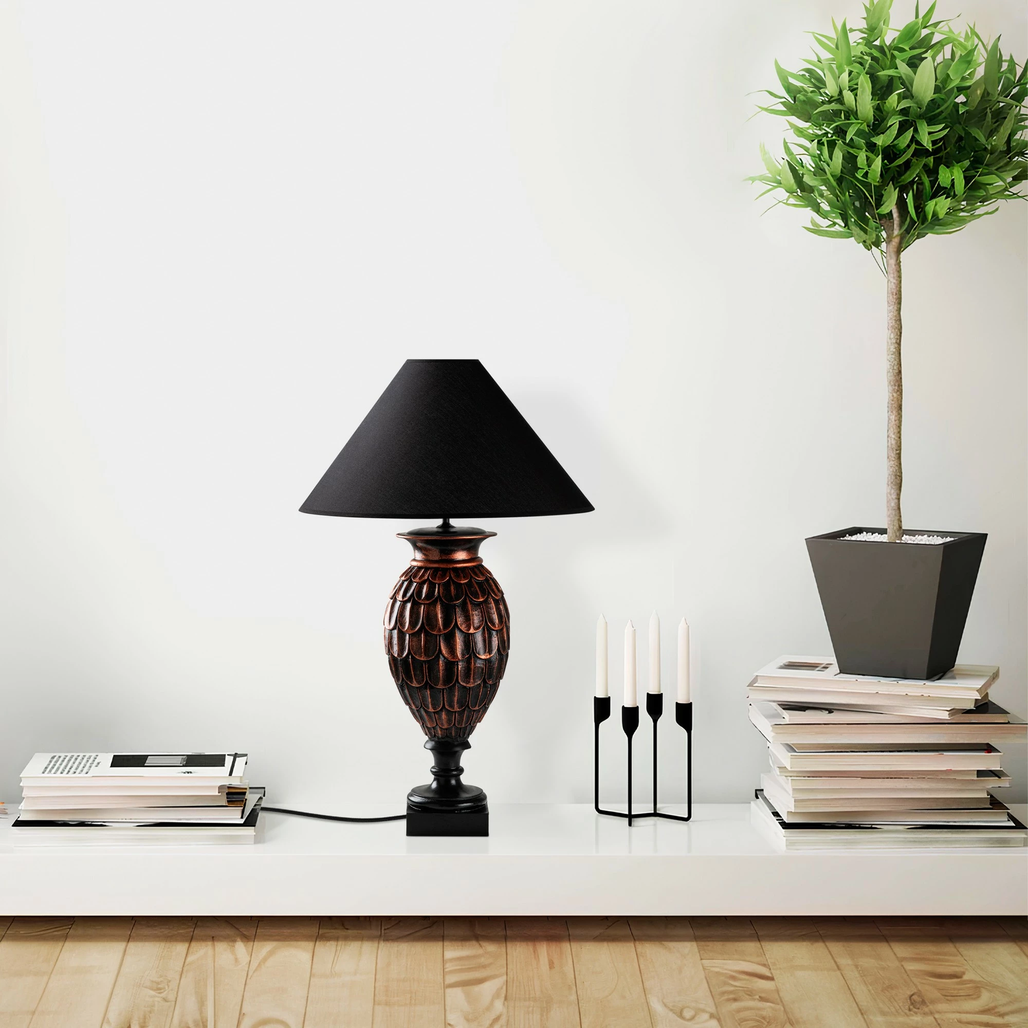 Llambë tavoline Opviq, ELEGANZE-5301, ngjyrë kafe dhe e zezë