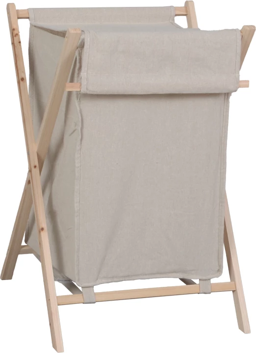 Shportë rrobash palosëse, dru bredhi, material bezhë, Lonerte, 43.5x41x64cm