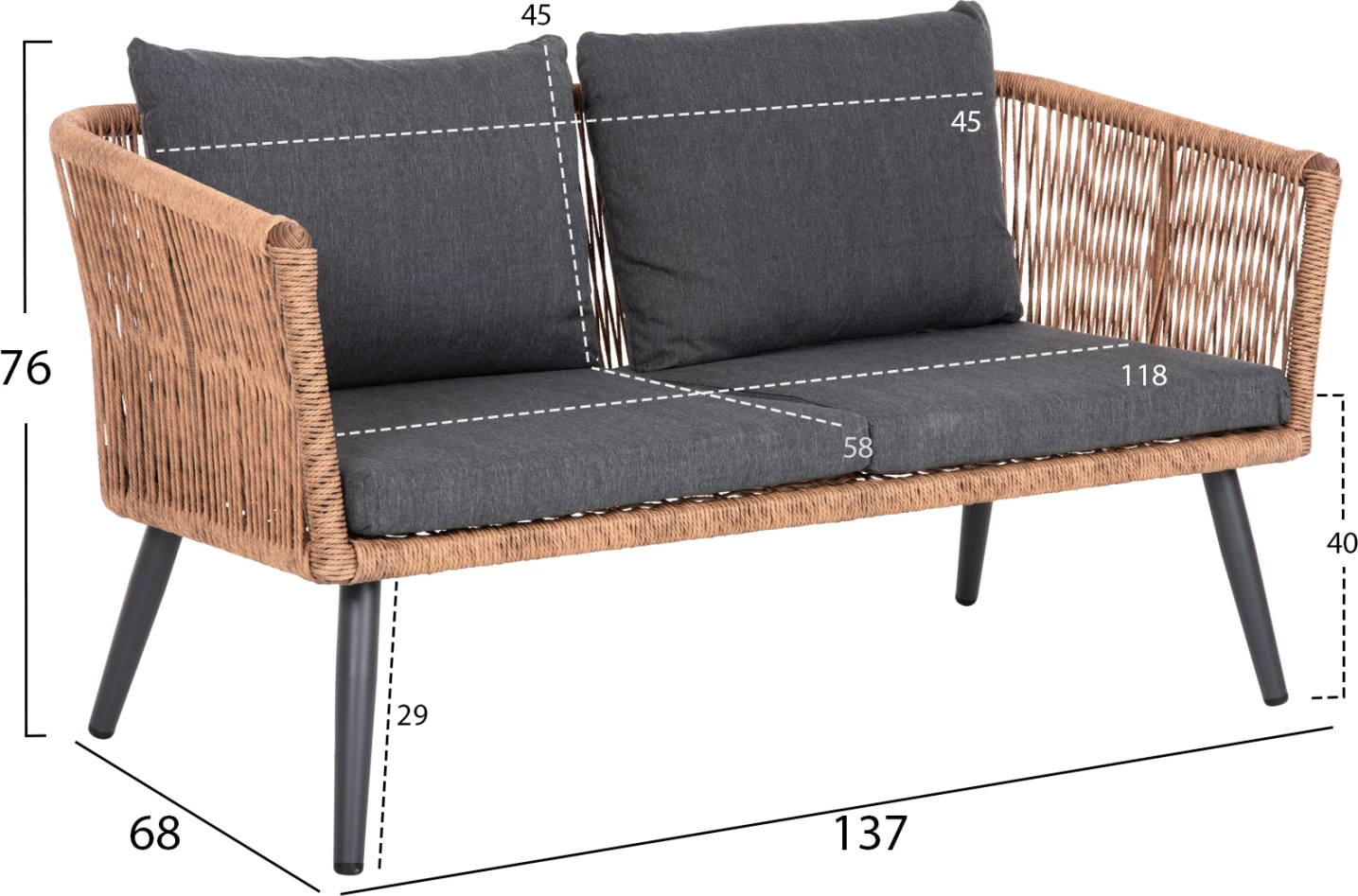 Set salloni për jashtë 4 pjesë, FREJA FH6057.03, alumin, ngjyrë antracit, ratan PE, ngjyrë bezhë-antracit, jastëkë