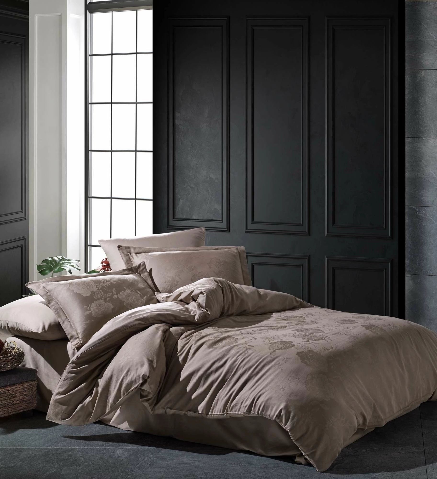 Set mbulesash për dyshek dopio, saten, ngjyrë mink, L'essentiel, Talia