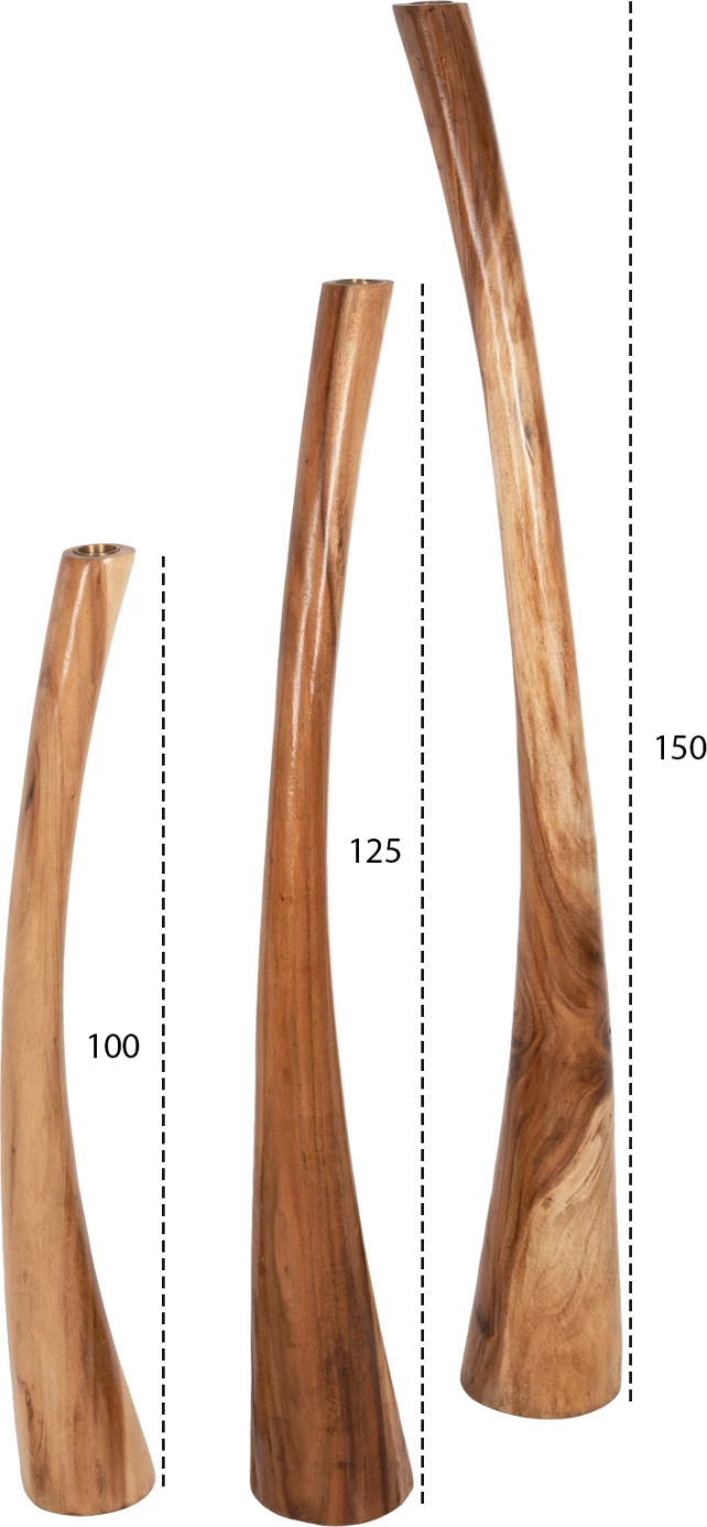 Set 3 copë shandanë dyshemeje, dru suar natyral, 150-125-100cm