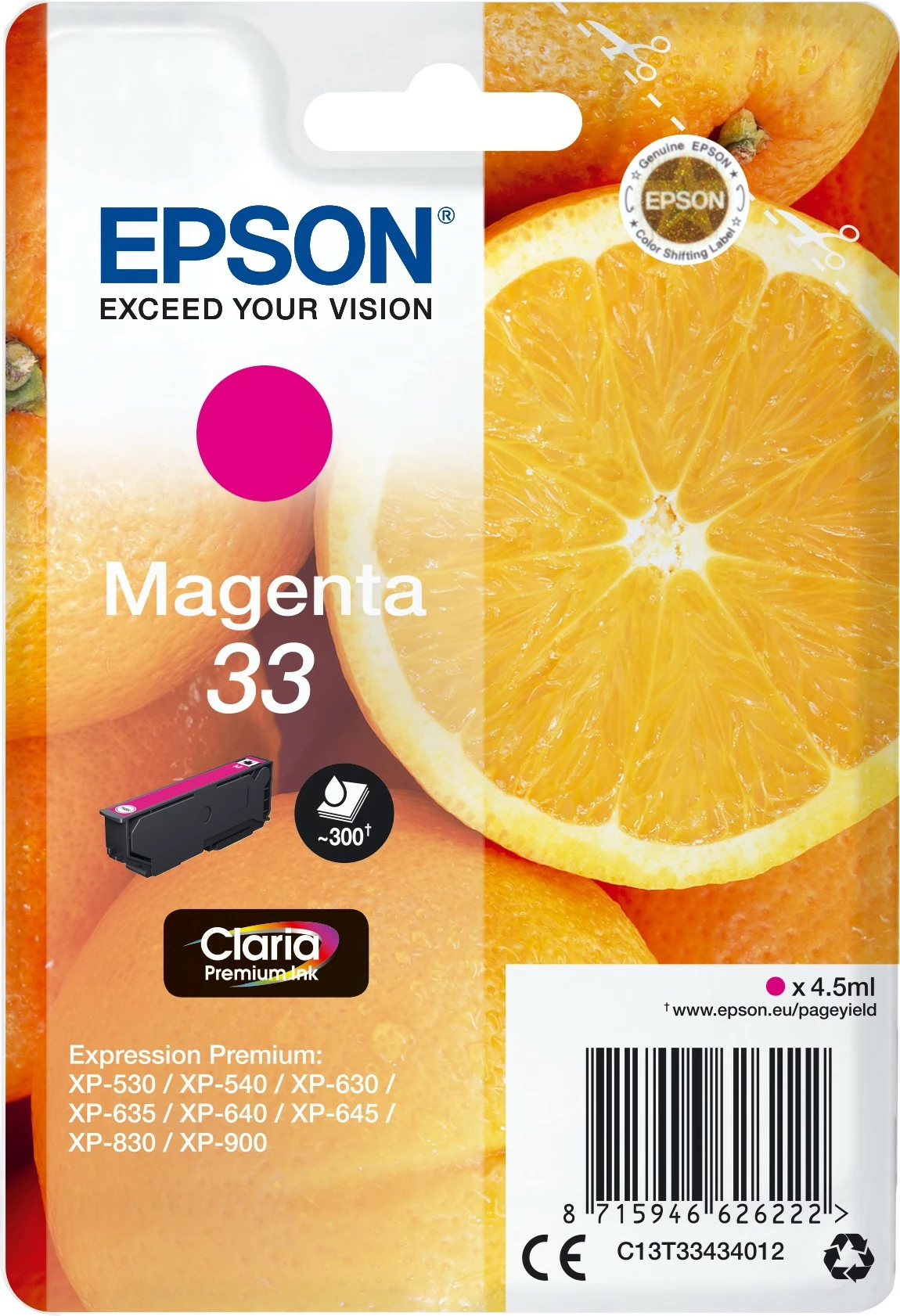 Toner Epson Oranges 33 Claria Premium, Magenta, 4.5ml