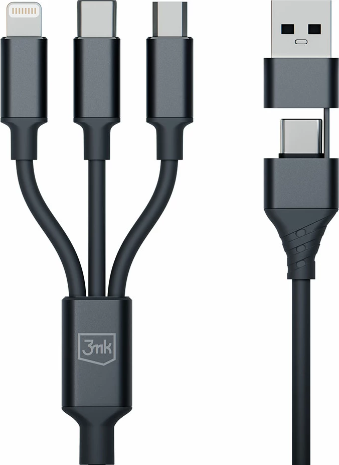 Kabllo 3in1 3mk Hyper Cable, 1.5m, USB-A në USB-C/Micro USB/Lightning, e zezë
