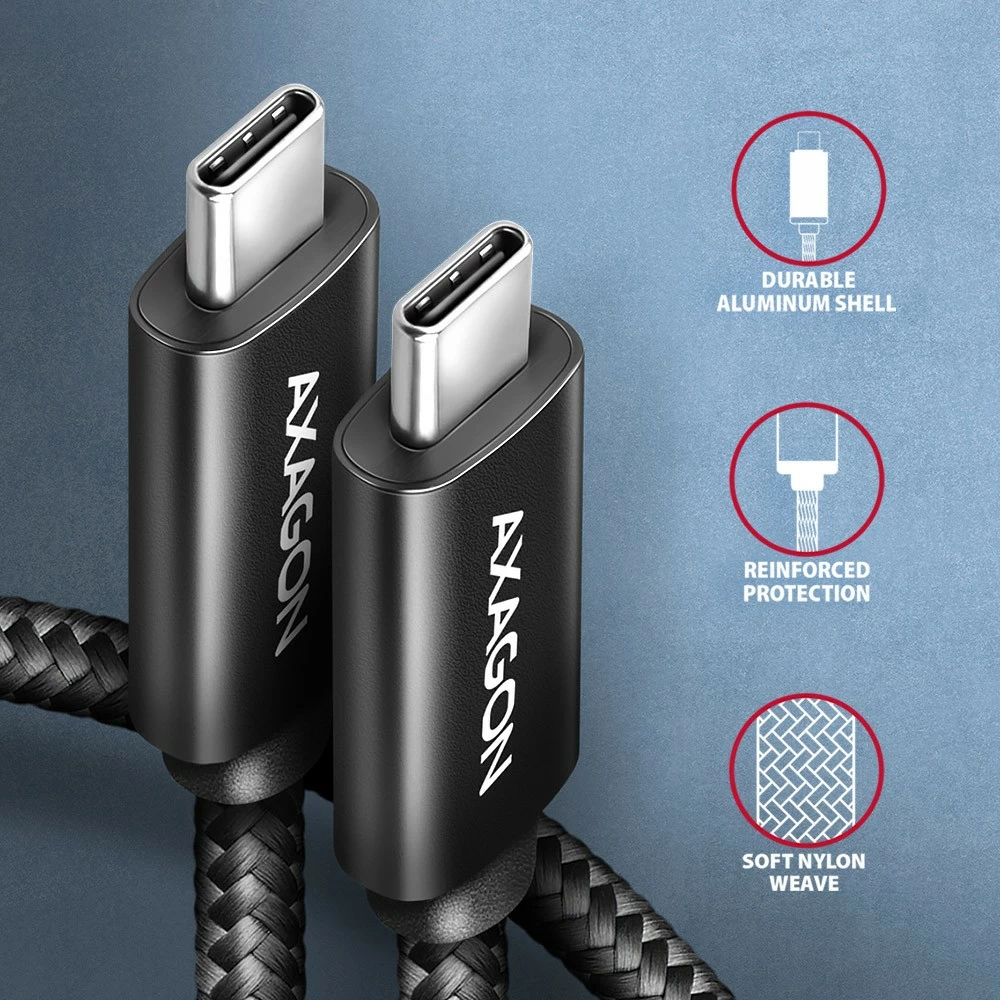 Kabllo USB-C në USB-C AXAGON BUCM2-CM15AB, 1.5m, 240W PD 3.1, e zezë