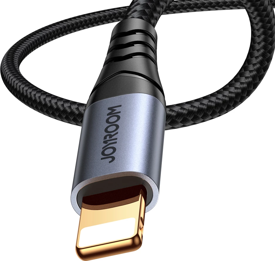 Kabllo audio 3.5 mm mini jack në Lightning, Joyroom SY-A06, 1.2 m, HiFi DAC, gërshetim najloni, e zezë