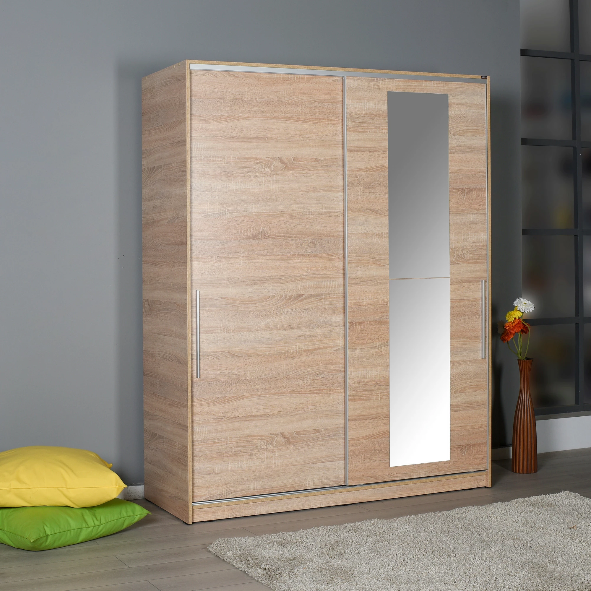 Dollap Hanah Home, SWD-716-SS-3, ngjyrë sonomo, me derë pasqyre, 160x207x60cm