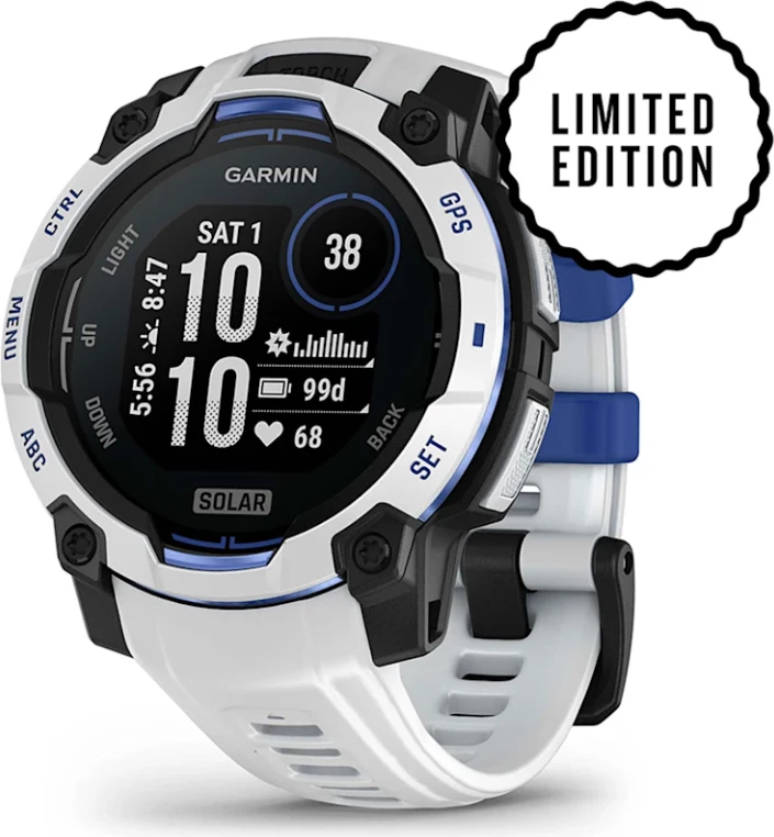 Smartwatch Garmin Instinct® 3, Solar, Whitestone/Whitestone-Bolt Blue Band, 45 mm