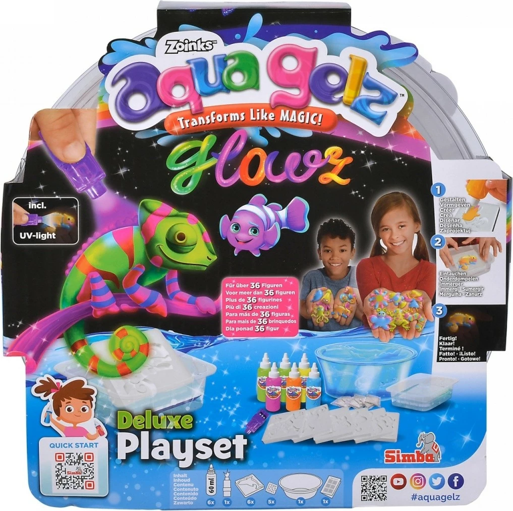 Set kreativ Aqua Gelz Deluxe Glow-in-the-Dark, Simba, 6 x shishe xheli, shumëngjyrësh