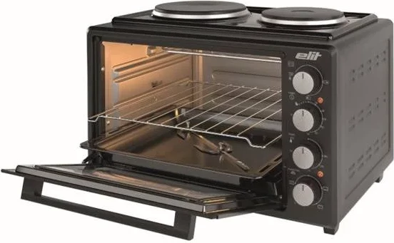 Mini furrë me dy pllaka gatimi, Elit OPTIDUO 35B, 35L, 1400W, shufër rrotulluese, termostat, timer mekanik, e zezë