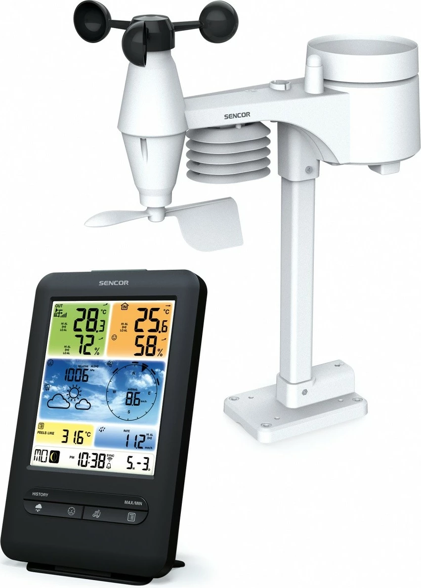 Stacion moti Sencor SWS 9898 PRO me WiFi, sensor 5-në-1, zi/bardhë