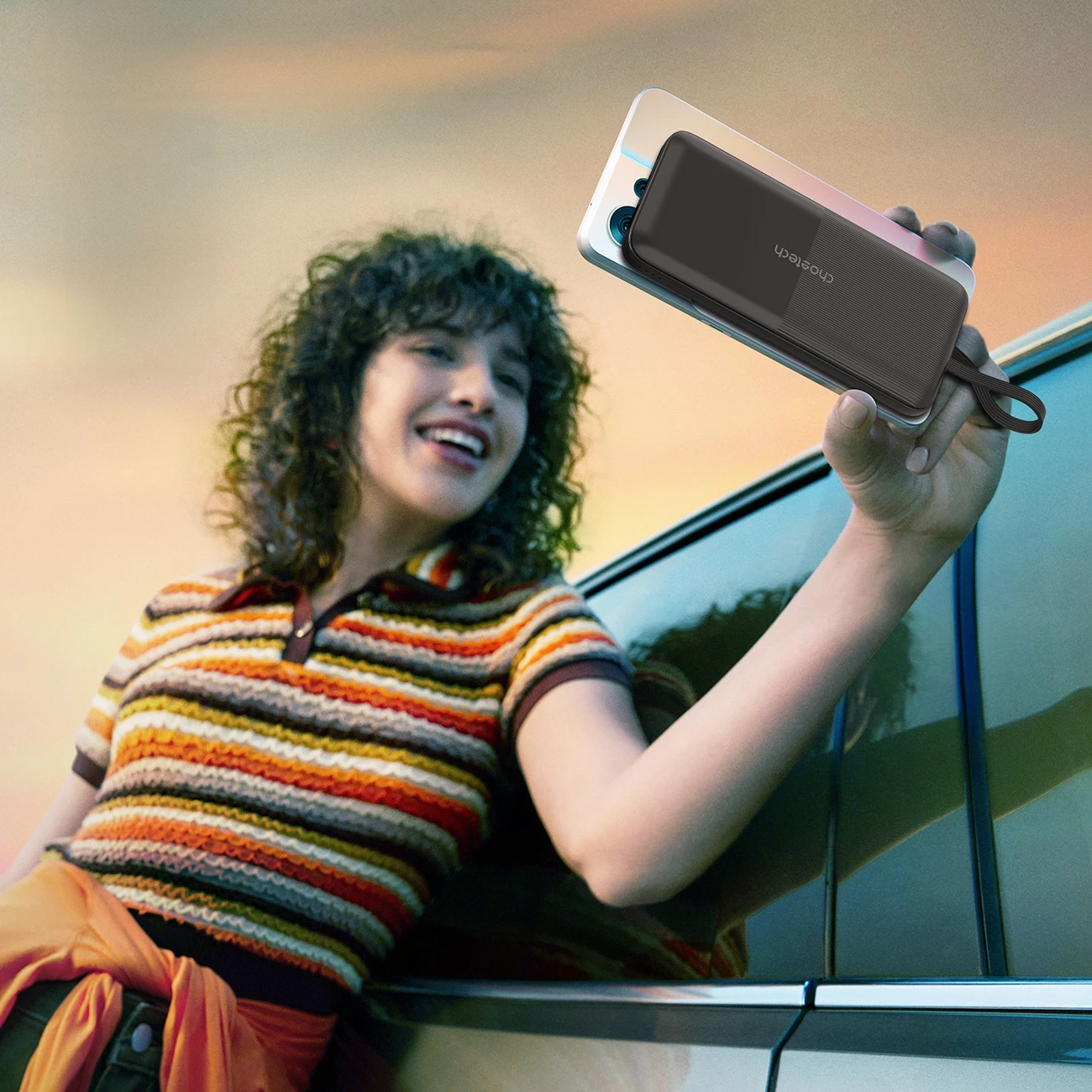 Powerbank Choetech B654, 10000mAh, 22.5W, USB-A/USB-C/micro USB, kabllo të integruara USB-C/Lightning, e zezë