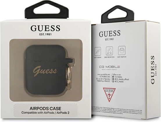 Mbështjellës Guess GUA2SSSK për AirPods 1/2, silikon, i zi