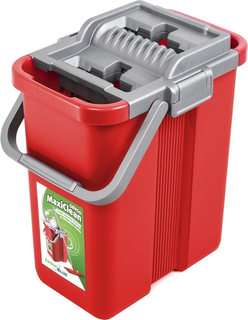 Mop i sheshtë GreenBlue MaxiClean GB850 me kovë dhe shtrydhëse, i kuq