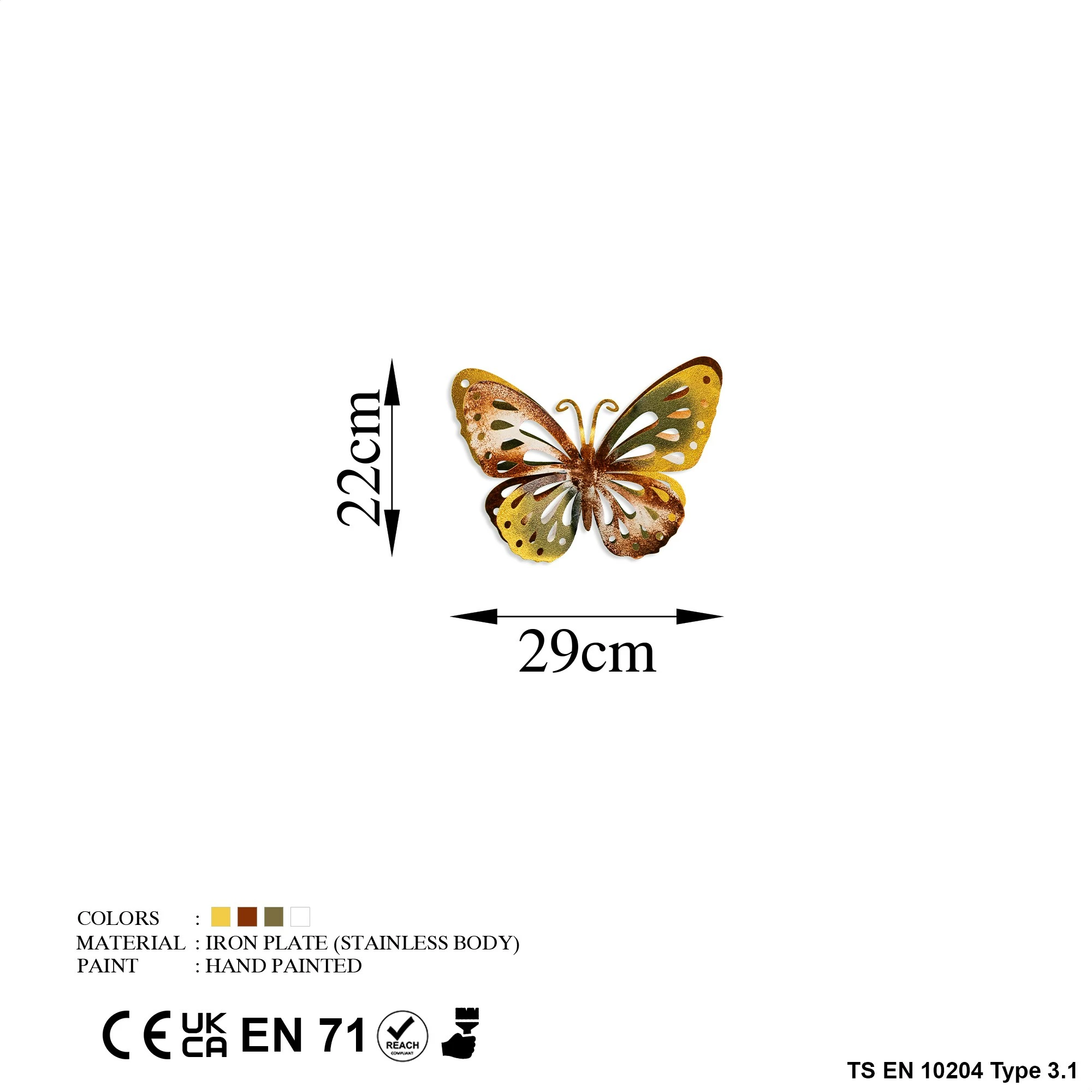 Aksesor dekorativ metalik për mur, flutur, Wallity, Farfalla 3