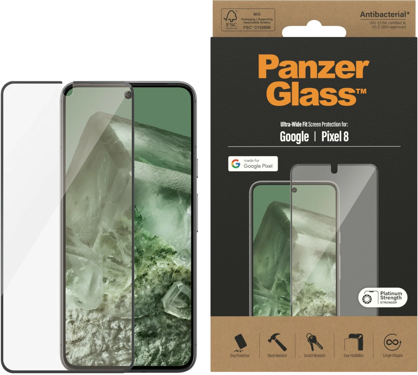 Mbështjellës ekrani PanzerGlass për Google Pixel 8 Ultra-Wide Fit, transparent