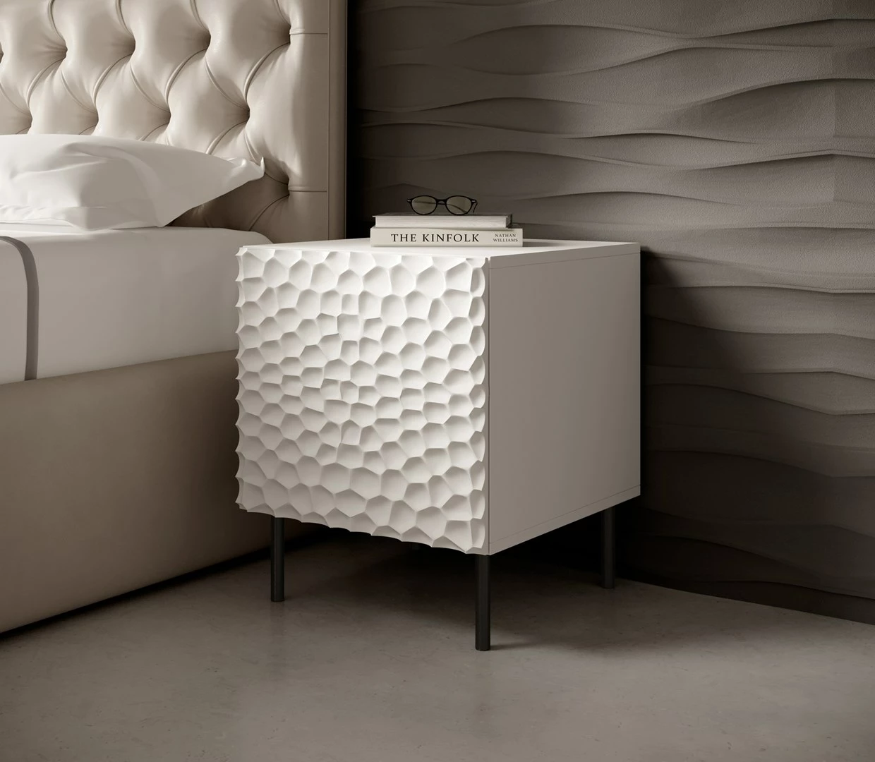 Komodinë Cama Mable Hole, 44x40.5x53.5 cm, e bardhë/mat