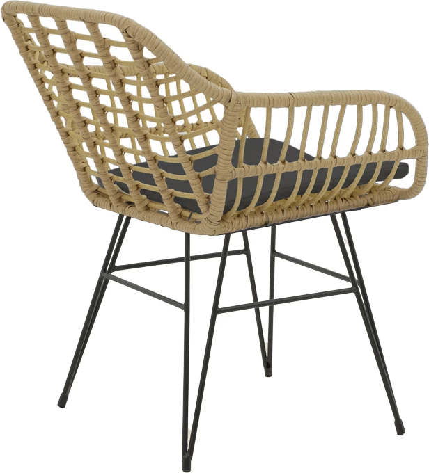 Tavolinë me karrige Naoki X set prej 5 copë rattan pe ngjyrë natyrale dhe metal i zi 160x90x78cm