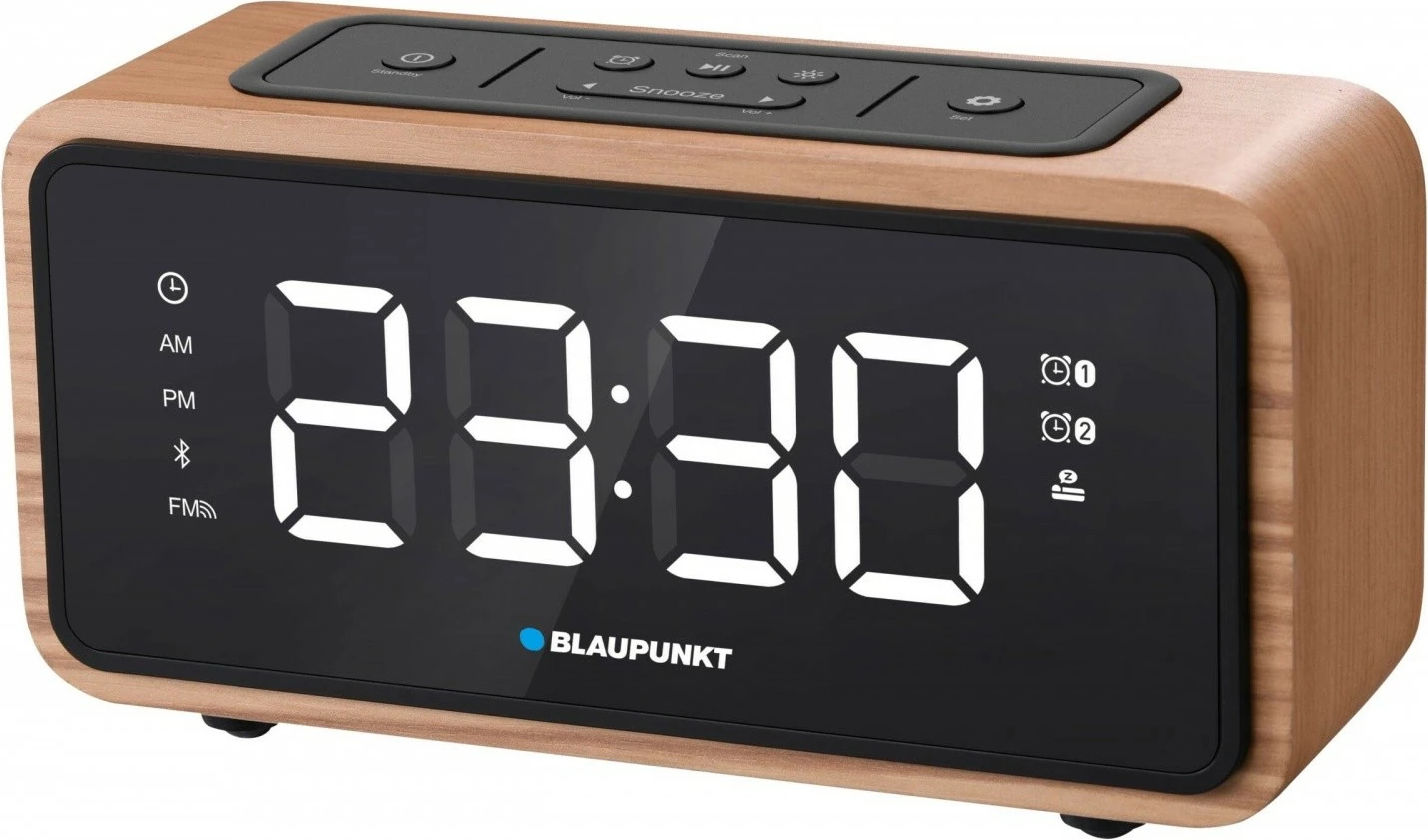 Orë alarmi Blaupunkt CR65BT me Bluetooth dhe radio FM, e zezë me pamje druri