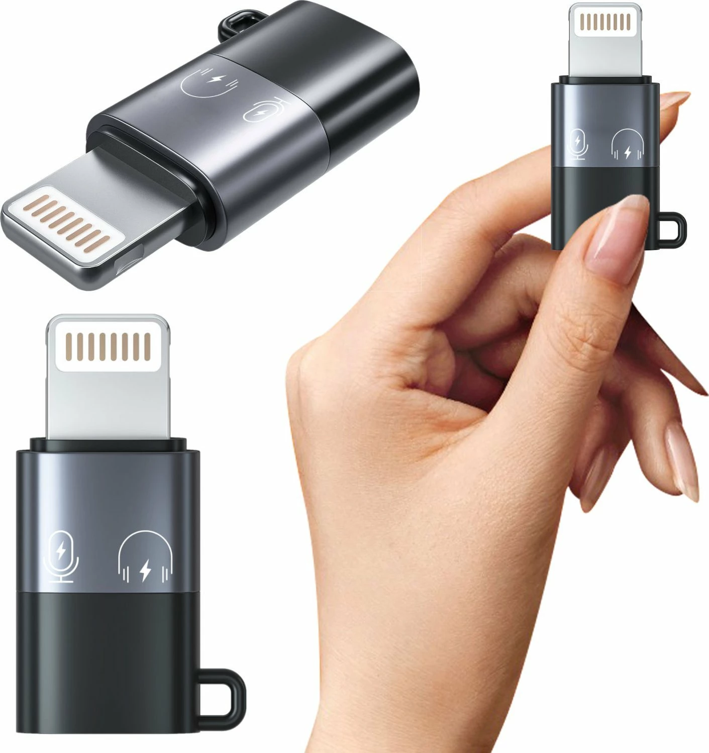 Adapter Mozos ASM-6 USB-C në Lightning, OTG, transfer dy-drejtimësh, alumin, i zi